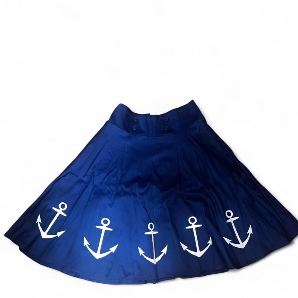 Hot Topic Woman's Navy and White Skirt Anchor Nautical Sailor Skirt SZ M NWT